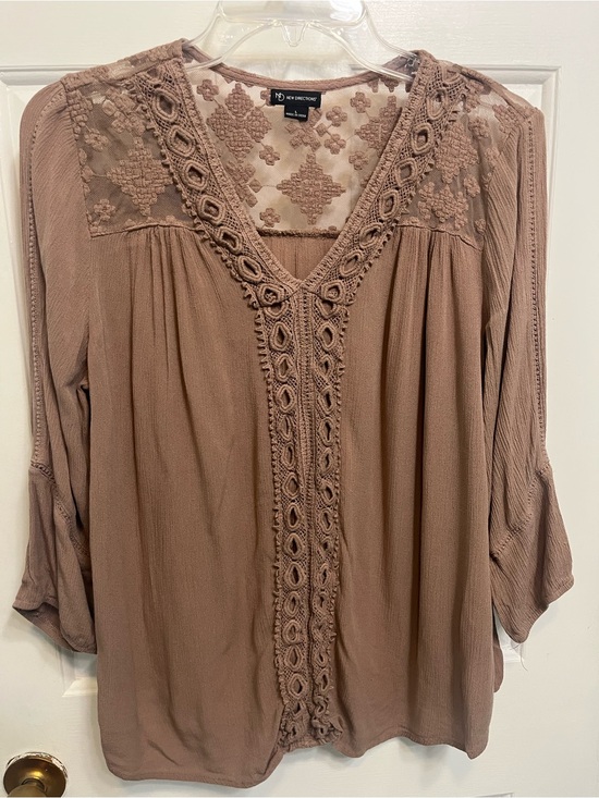 new directions Tops - new directions Lace Yoke Boho Peasant Blouse Brown L GUC